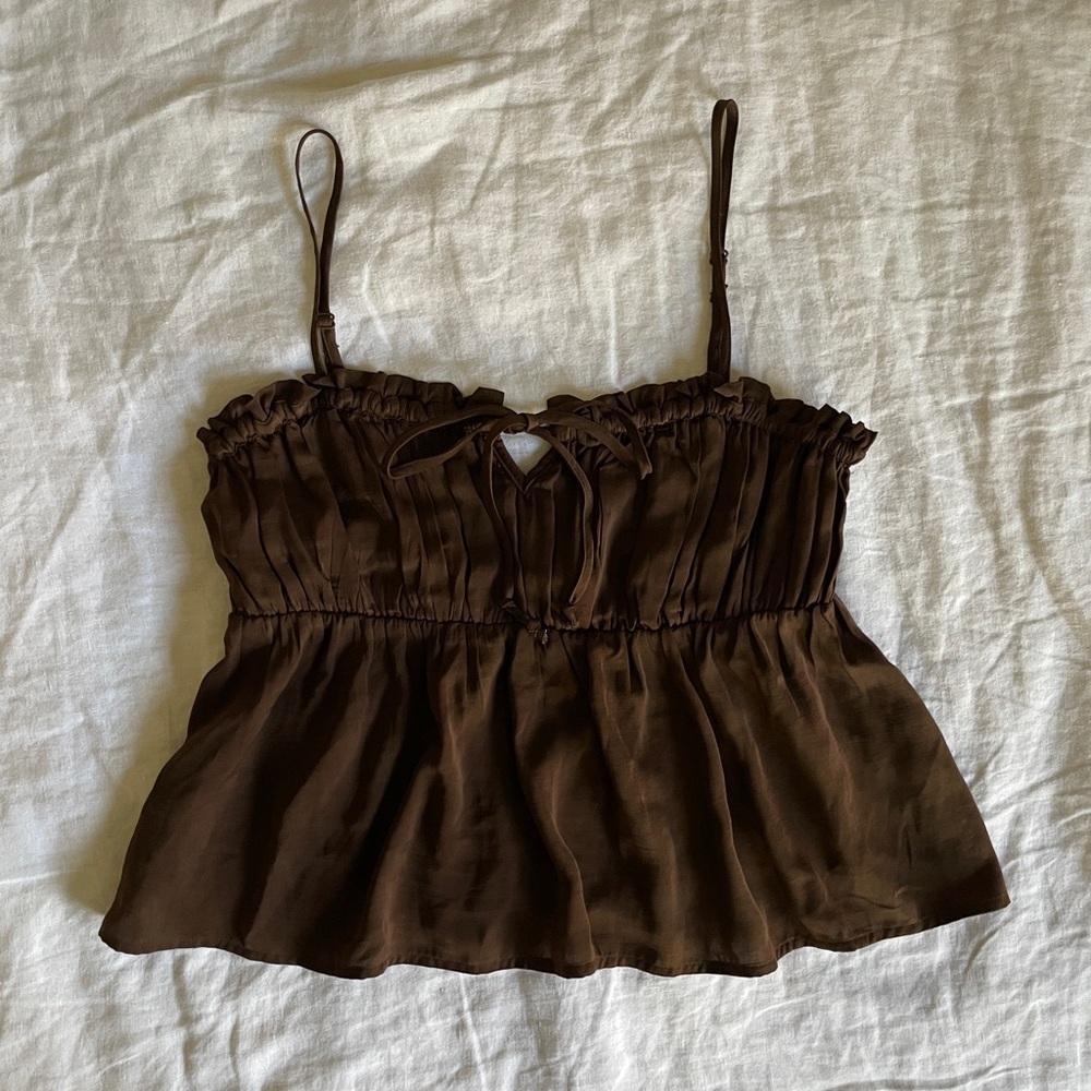 American Eagle Brown Smocked Babydoll Cami Top